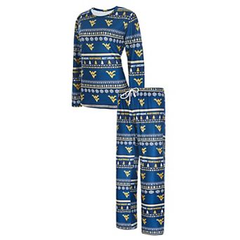 Women's Concepts Sport Navy West Virginia Mountaineers Holiday Long Sleeve T-Shirt and Pants Sleep Set