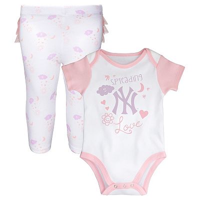 Newborn shops NY Yankees baby girl cap and pants set gray and pink