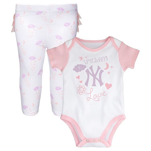 Newborn & Infant White/Pink New York Yankees Spreading Love Bodysuit & Tutu  with Leggings Set