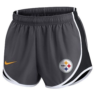 Women's Nike Charcoal Pittsburgh Steelers Plus Size Logo Performance Tempo Shorts