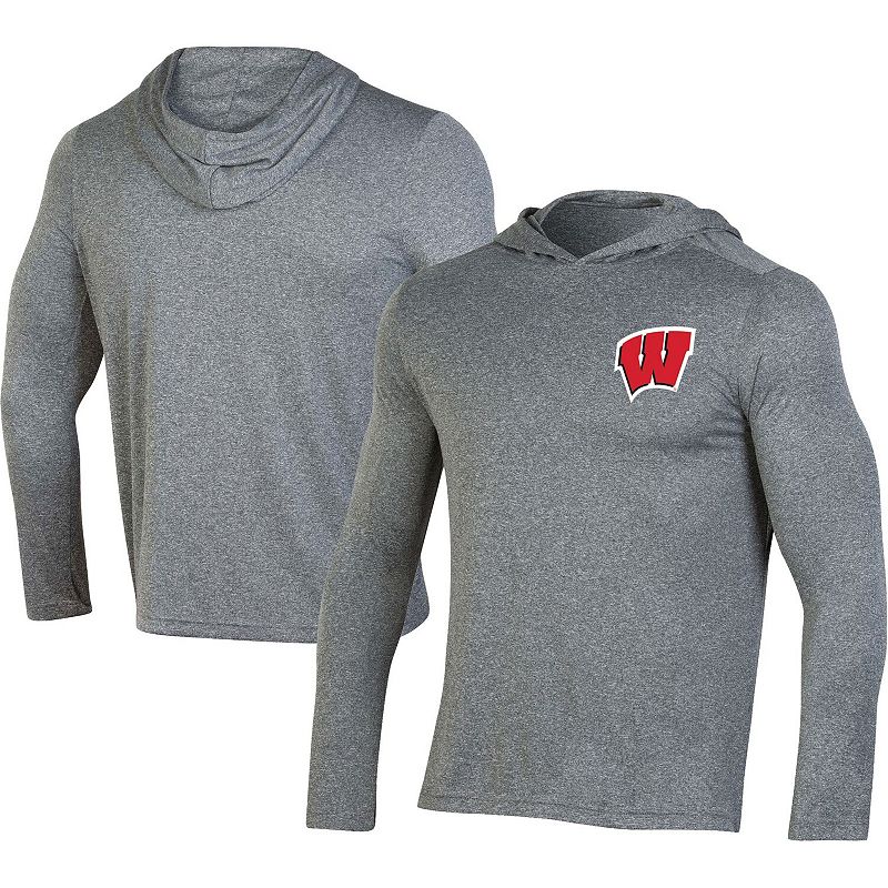 Mens Champion Gray Wisconsin Badgers Hoodie Long Sleeve T-Shirt, Size: Sma