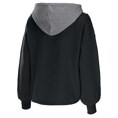 Women's WEAR by Erin Andrews Black Brooklyn Nets Pieced Quarter-Zip Hoodie Jacket