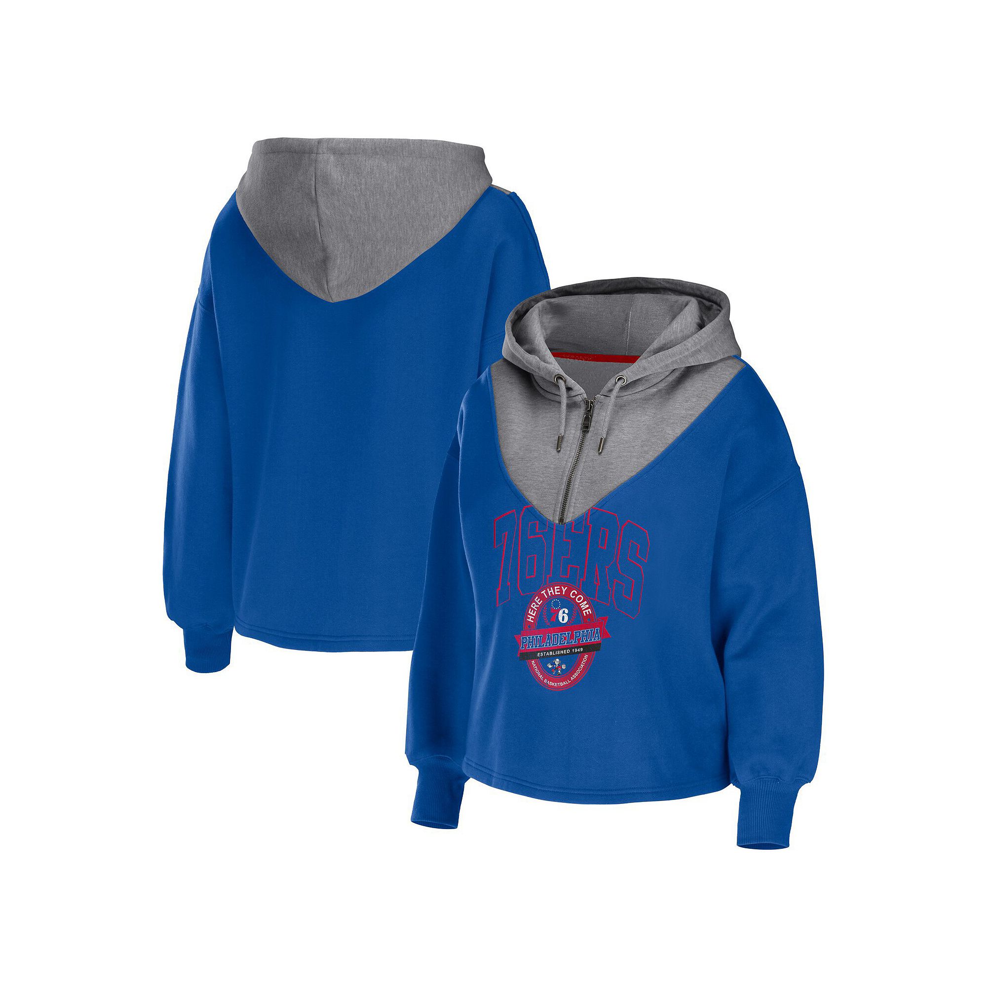 Womens WEAR by Erin Andrews Royal Philadelphia 76ers Pieced Quarter-Zip Ho