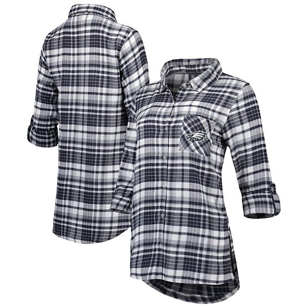 Women's Concepts Sport Charcoal/Gray Philadelphia Eagles Mainstay Flannel  Full-Button Long Sleeve Nightshirt