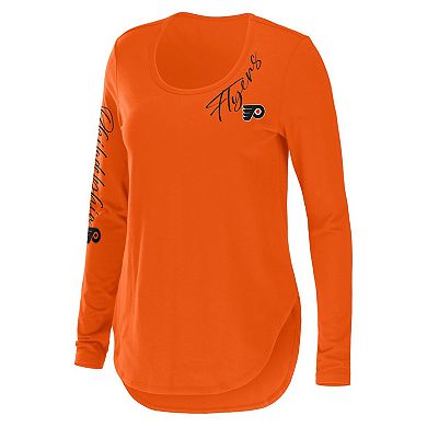 Women's WEAR by Erin Andrews Orange Philadelphia Flyers Team Scoop Neck Long Sleeve T-Shirt