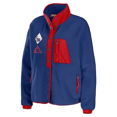 Women's WEAR by Erin Andrews Royal New York Giants Polar Fleece Raglan Full-Snap Jacket