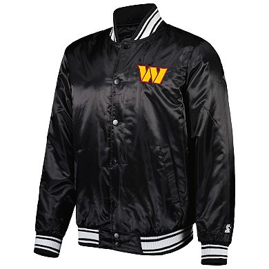 Men's Starter Black Washington Commanders Locker Room Satin Varsity Full-Snap Jacket
