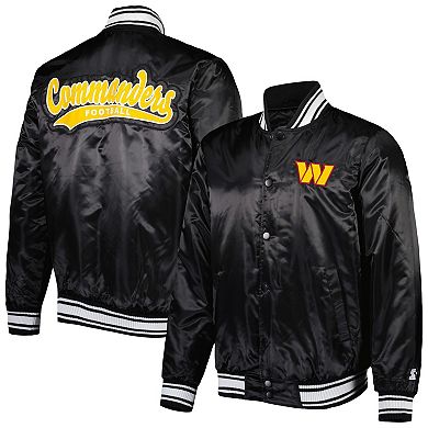 Men's Starter Black Washington Commanders Locker Room Satin Varsity Full-Snap Jacket