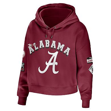 Women's WEAR by Erin Andrews Crimson Alabama Crimson Tide Mixed Media Cropped Pullover Hoodie