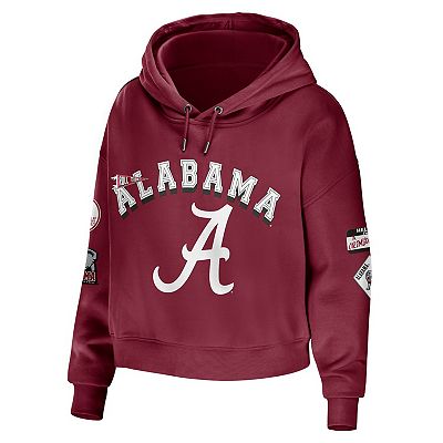Women s WEAR by Erin Andrews Crimson Alabama Crimson Tide Mixed Media Cropped Pullover Hoodie