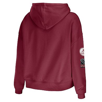 Women's WEAR by Erin Andrews Crimson Alabama Crimson Tide Mixed Media Cropped Pullover Hoodie