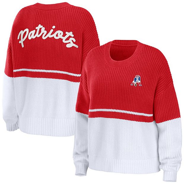 Women's Wear by Erin Andrews White New England Patriots Domestic Pullover Sweatshirt