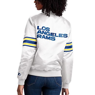 Women's Starter Cream Los Angeles Rams Line Up Satin Full-Snap Varsity Jacket