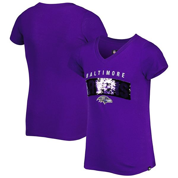 Girls Youth New Era Purple Baltimore Ravens Reverse Sequin Wordmark V 