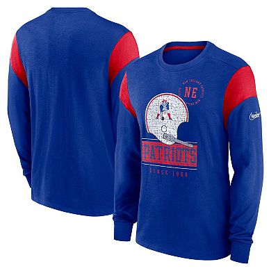 Men's Nike Heathered Royal New England Patriots Slub Rewind Playback Helmet Long Sleeve T-Shirt