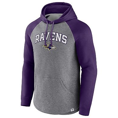 Men's Fanatics Branded Heathered Gray/Purple Baltimore Ravens By Design Raglan Pullover Hoodie