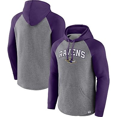 Men's Fanatics Branded Heathered Gray/Purple Baltimore Ravens By Design Raglan Pullover Hoodie