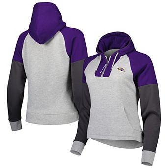 Women's Antigua Heathered Gray/Purple Baltimore Ravens Jackpot Raglan Half-Zip Pullover Hoodie