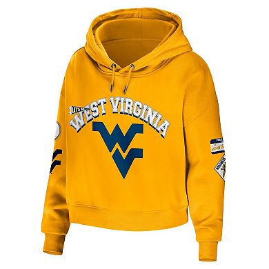 Women's WEAR by Erin Andrews Gold West Virginia Mountaineers Mixed Media Cropped Pullover Hoodie