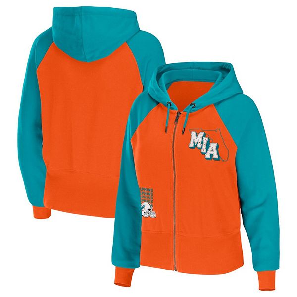 Women's WEAR by Erin Andrews Orange Miami Dolphins Colorblock Full-Zip  Hoodie