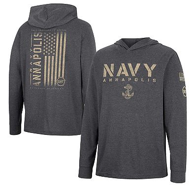 Men's Colosseum Charcoal Navy Midshipmen Team OHT Military Appreciation Hoodie Long Sleeve T-Shirt