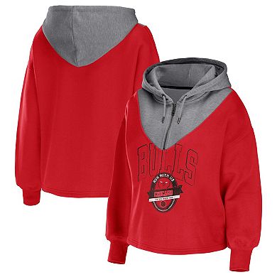 Women's WEAR by Erin Andrews Red Chicago Bulls Pieced Quarter-Zip Hoodie Jacket