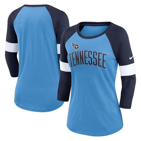 Women's Nike Tennessee Titans Heathered Light Blue/Heathered Navy Football  Pride Slub 3/4 Raglan Sleeve T-Shirt