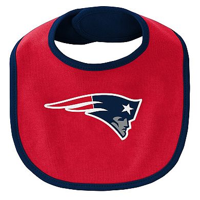Newborn & Infant Navy/Red New England Patriots Little Champ Three-Piece Bodysuit Bib & Booties Set