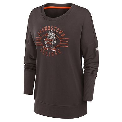 Women's Nike Brown Cleveland Browns Rewind Playback Icon Performance Pullover Sweatshirt