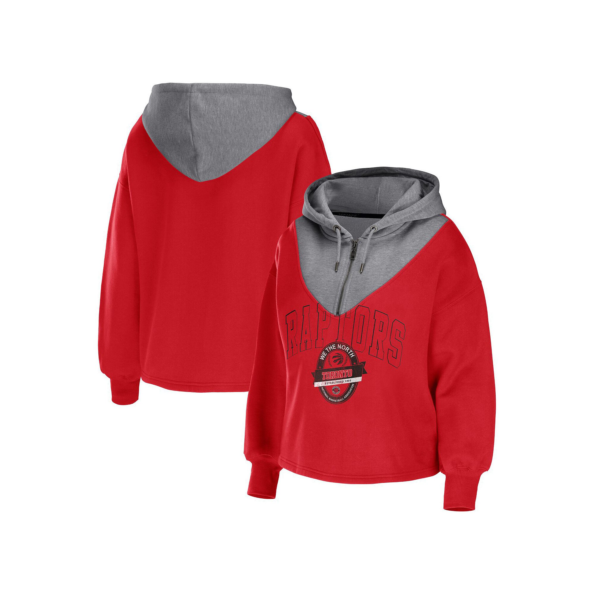 Womens WEAR by Erin Andrews Red Toronto Raptors Pieced Quarter-Zip Hoodie 