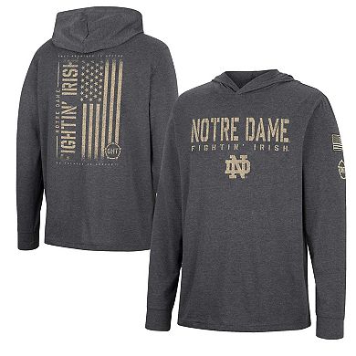 Men's Colosseum Charcoal Notre Dame Fighting Irish Team OHT Military Appreciation Hoodie Long Sleeve T-Shirt