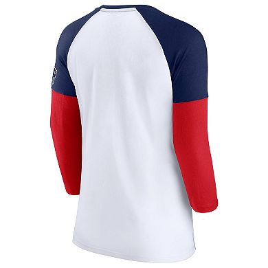 Women's Fanatics Branded White/Navy New England Patriots Durable Raglan 3/4-Sleeve T-Shirt