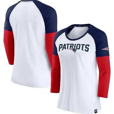 Women's Fanatics Branded White/Navy New England Patriots Durable Raglan 3/4-Sleeve T-Shirt