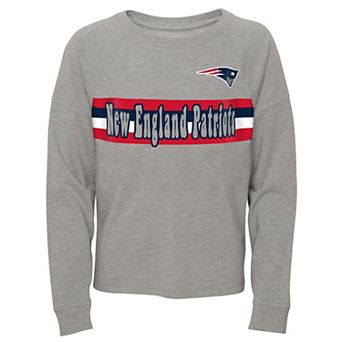 Juniors Heathered Gray New England Patriots All Striped Up Raglan Long Sleeve T-Shirt