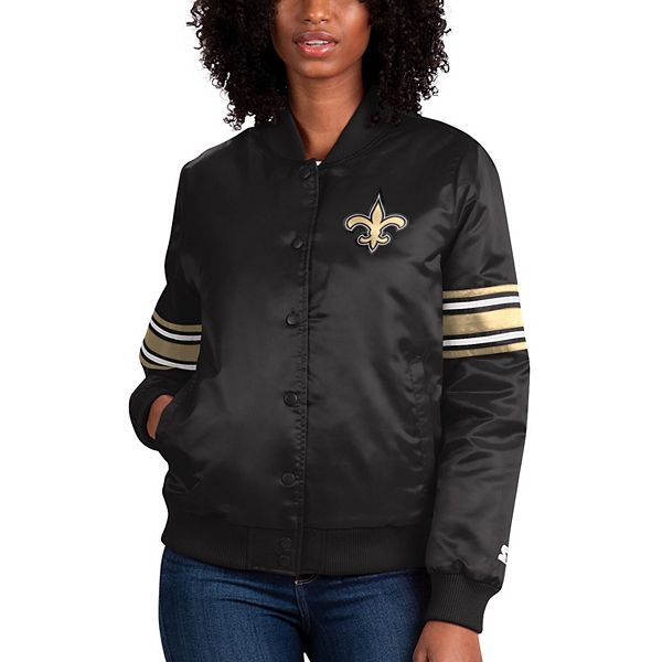 Women's Starter Black New Orleans Saints Line Up Satin FullSnap