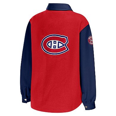 Women's WEAR by Erin Andrews Red/Navy Montreal Canadiens Colorblock Button-Up Shirt Jacket