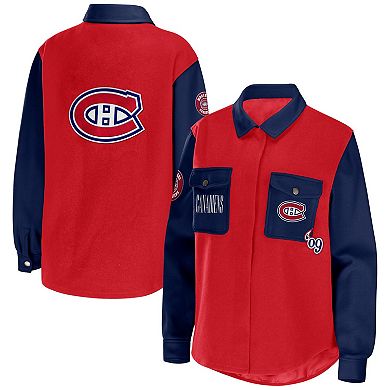 Women's WEAR by Erin Andrews Red/Navy Montreal Canadiens Colorblock Button-Up Shirt Jacket