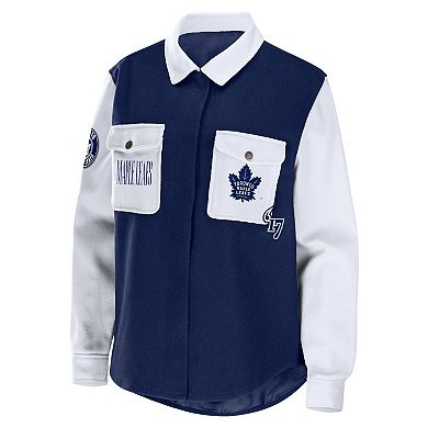 Women's WEAR by Erin Andrews Navy/White Toronto Maple Leafs Colorblock Button-Up Shirt Jacket