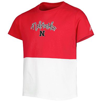 Girls Youth League Collegiate Wear Scarlet/White Nebraska Huskers Colorblocked T-Shirt