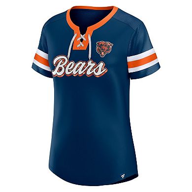 Women's Fanatics Branded Justin Fields Navy Chicago Bears Athena Name & Number Notch Neck T-Shirt