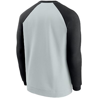 Men's Nike Silver/Black Las Vegas Raiders Historic Raglan Crew Performance Sweater