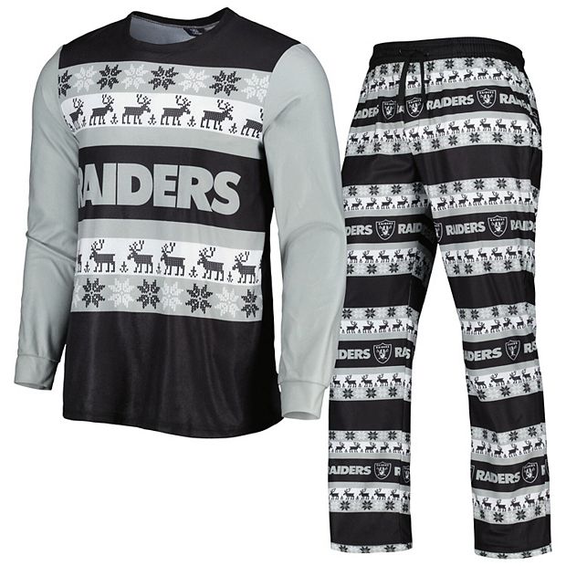 Men's FOCO Black Las Vegas Raiders Team Ugly Pajama Set Size: Small