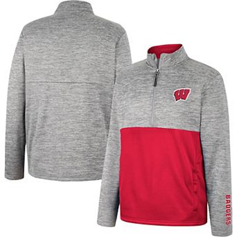 Men's Colosseum Heather Gray Wisconsin Badgers John Half-Zip Pullover Jacket