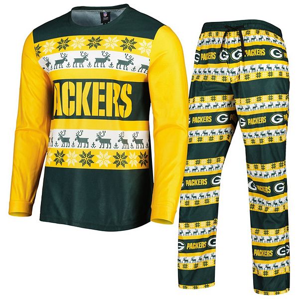 Green Bay Packers FOCO Wordmark Ugly Pajama Set - Green