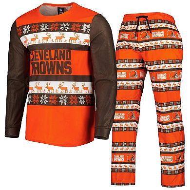Men's FOCO Orange Cleveland Browns Team Ugly Pajama Set