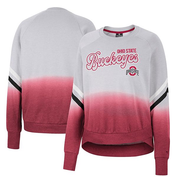 Women's Colosseum Gray Ohio State Buckeyes Cue Cards Dip-Dye Raglan Pullover  Sweatshirt