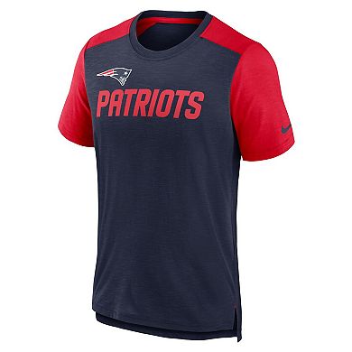 Men's Nike Heathered Navy/Heathered Red New England Patriots Color Block Team Name T-Shirt