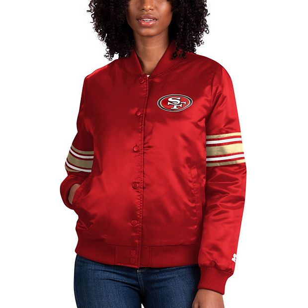 Women's Starter Scarlet San Francisco 49ers Line Up Satin Full-Snap Varsity  Jacket