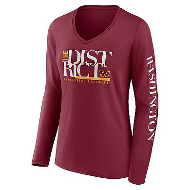 Women's Fanatics Branded Burgundy Washington Commanders Hometown Sweep Long Sleeve V-Neck T-Shirt