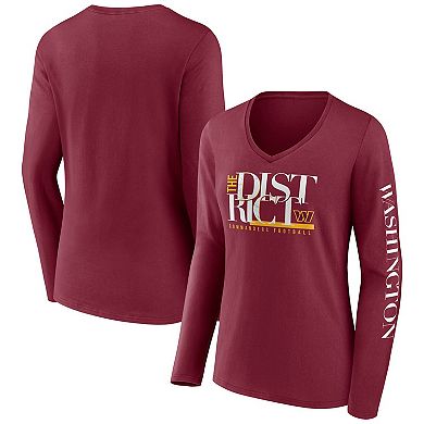 Women's Fanatics Branded Burgundy Washington Commanders Hometown Sweep Long Sleeve V-Neck T-Shirt